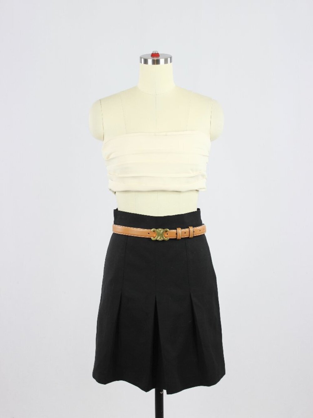 CELINE Black 100% Wool Twill Box Pleated A-Line Skirt, Size 36/S
